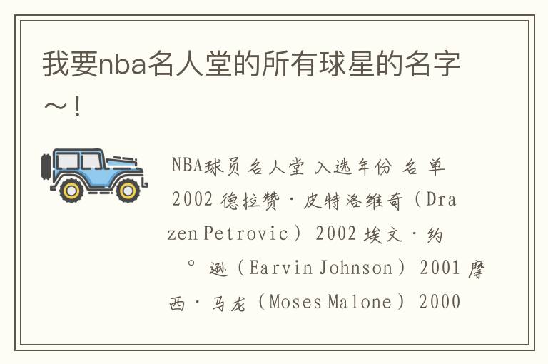 我要nba名人堂的所有球星的名字～！