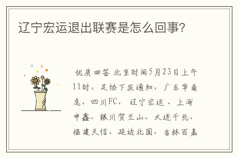 辽宁宏运退出联赛是怎么回事？