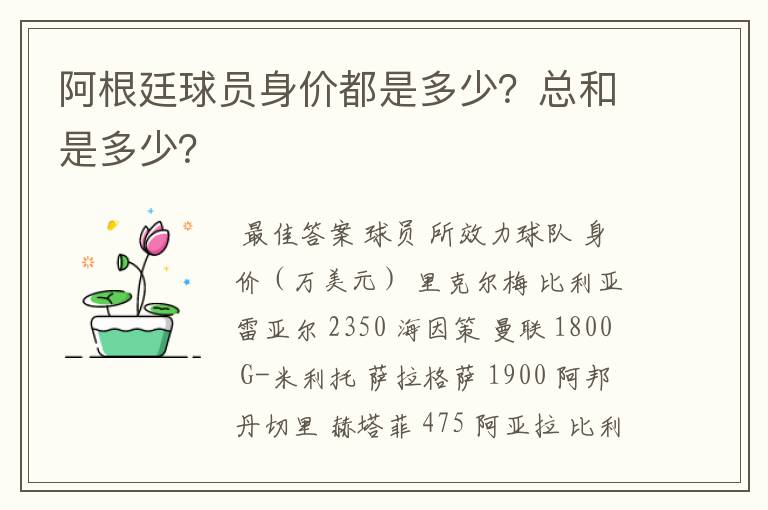 阿根廷球员身价都是多少？总和是多少？