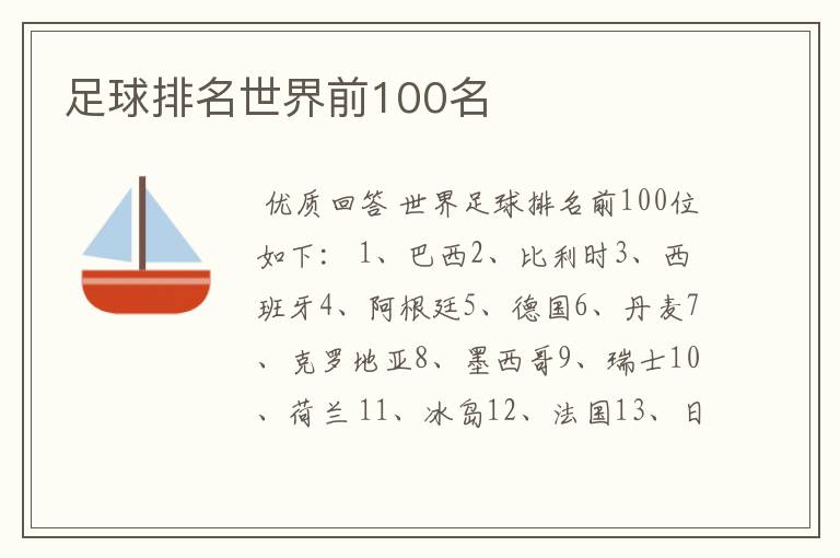 足球排名世界前100名