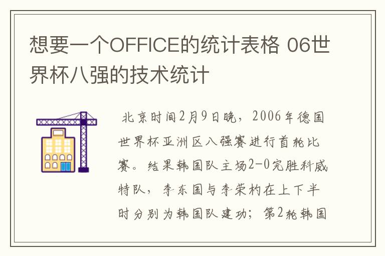 想要一个OFFICE的统计表格 06世界杯八强的技术统计