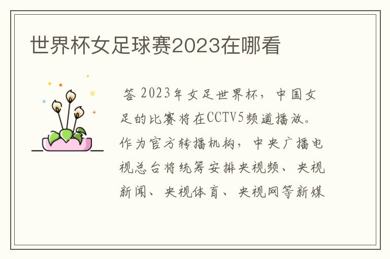 世界杯女足球赛2023在哪看