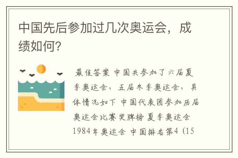 中国先后参加过几次奥运会，成绩如何？