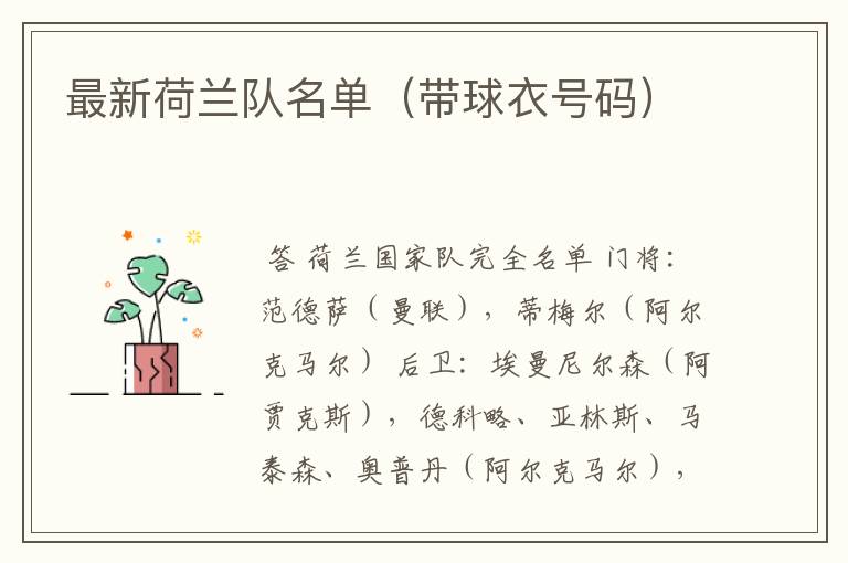 最新荷兰队名单(带球衣号码)