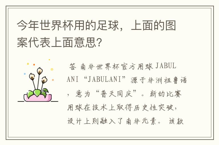 今年世界杯用的足球，上面的图案代表上面意思？