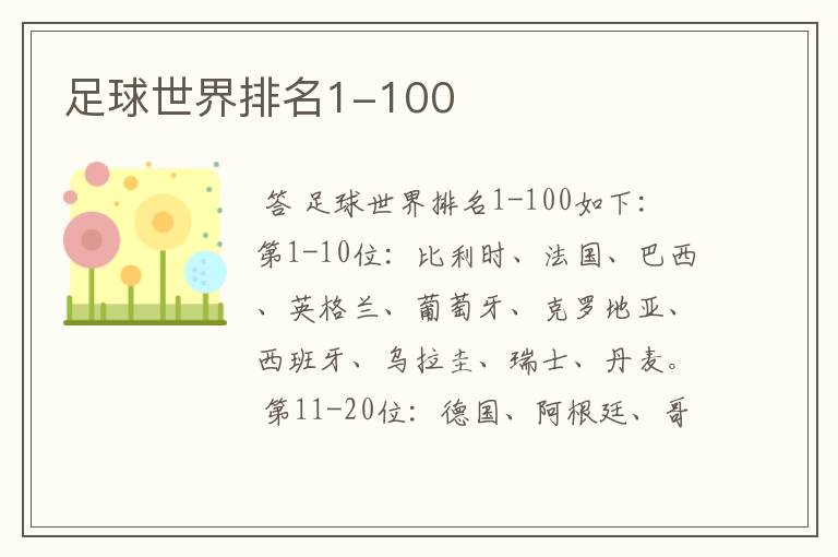 足球世界排名1-100