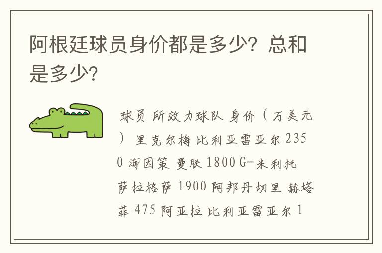 阿根廷球员身价都是多少？总和是多少？