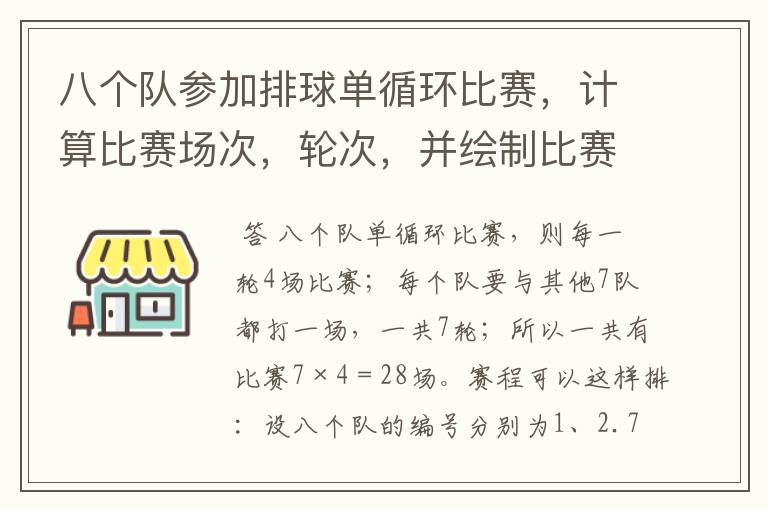 八个队参加排球单循环比赛，计算比赛场次，轮次，并绘制比赛轮次表