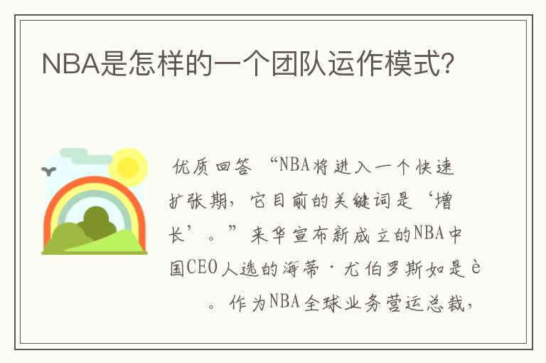 NBA是怎样的一个团队运作模式？