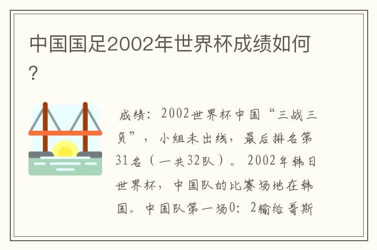 中国国足2002年世界杯成绩如何？