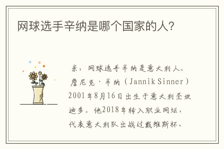 网球选手辛纳是哪个国家的人？