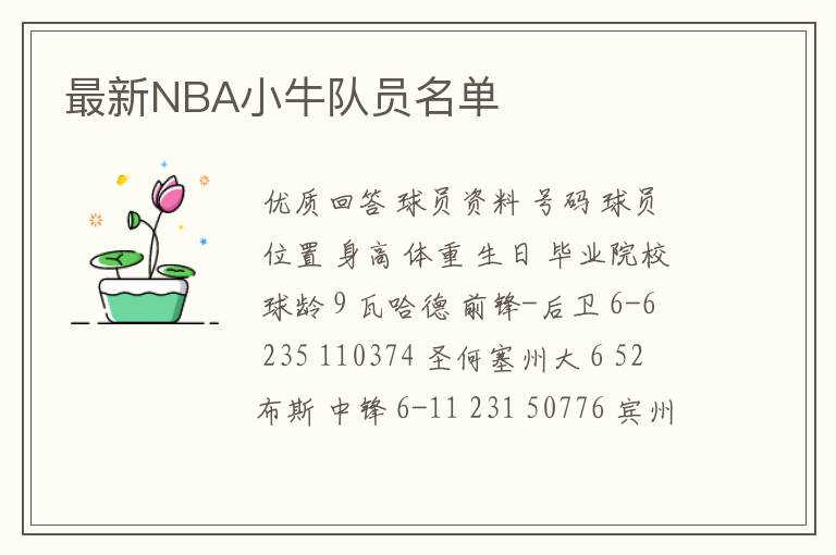 最新NBA小牛队员名单