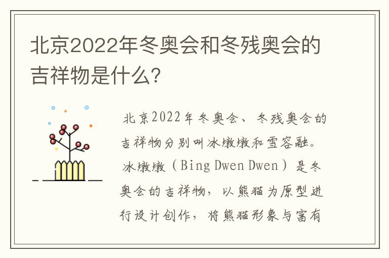 北京2022年冬奥会和冬残奥会的吉祥物是什么？