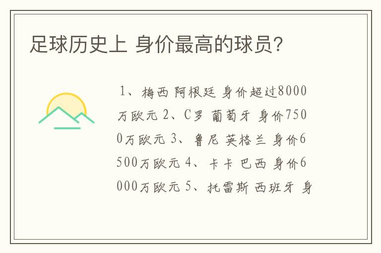 足球历史上 身价最高的球员？