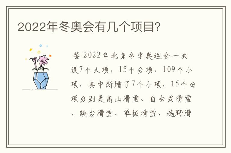 2022年冬奥会有几个项目？