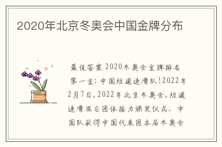 2020年北京冬奥会中国金牌分布