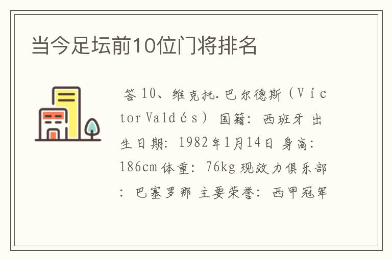 当今足坛前10位门将排名