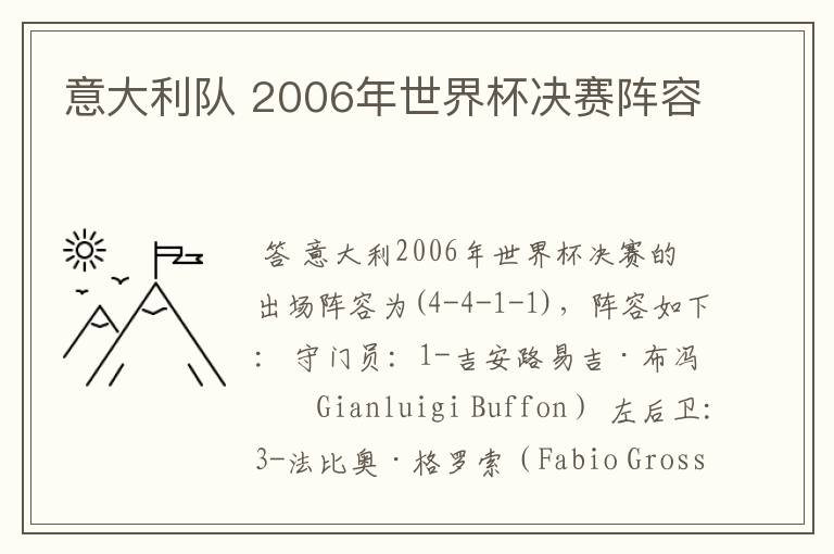 意大利队 2006年世界杯决赛阵容