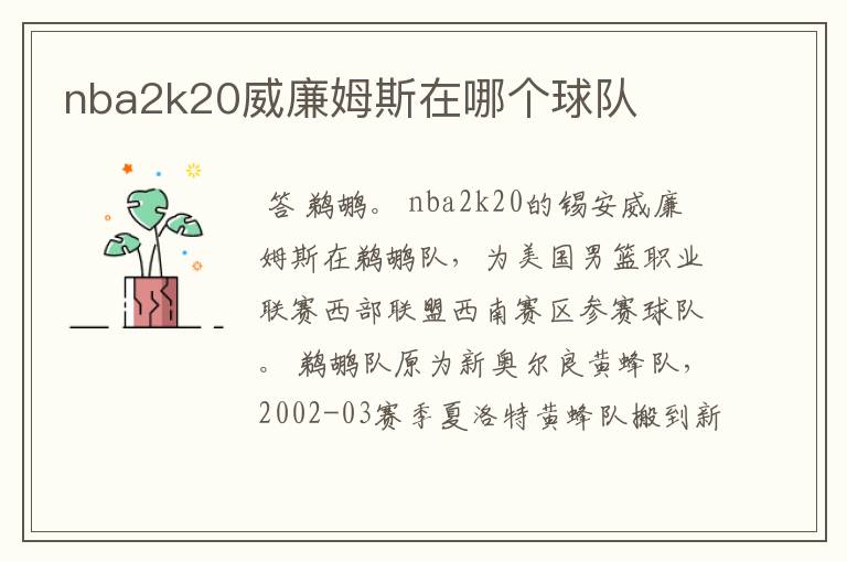 nba2k20威廉姆斯在哪个球队