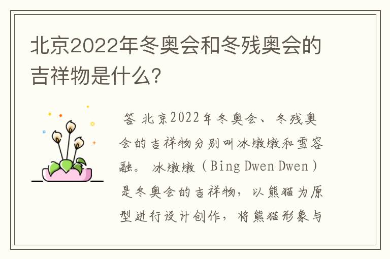 北京2022年冬奥会和冬残奥会的吉祥物是什么？