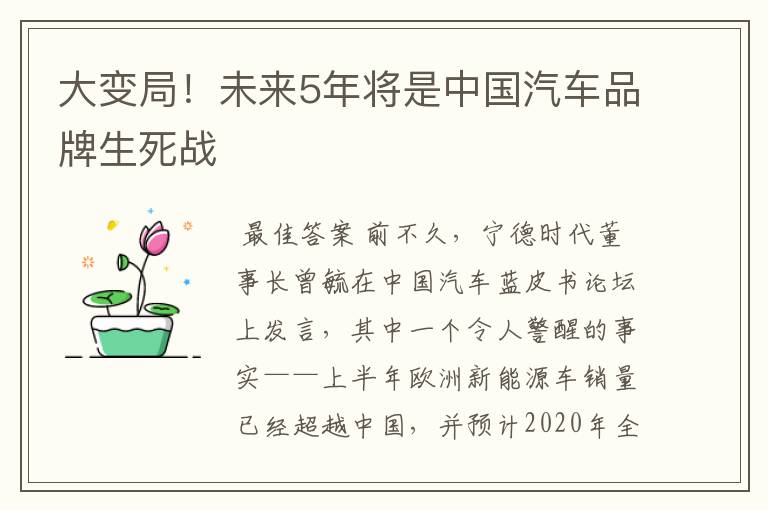 大变局！未来5年将是中国汽车品牌生死战