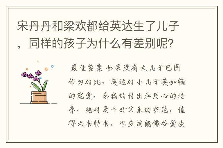 宋丹丹和梁欢都给英达生了儿子，同样的孩子为什么有差别呢？