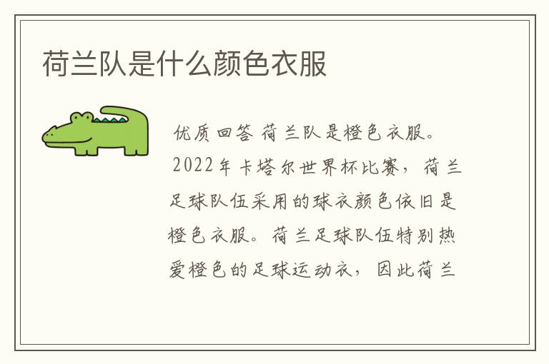 荷兰队是什么颜色衣服