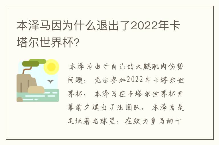 本泽马因为什么退出了2022年卡塔尔世界杯?