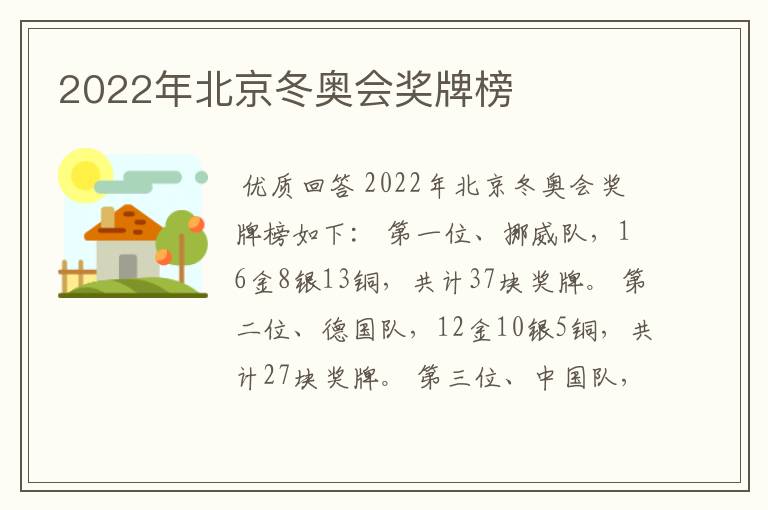 2022年北京冬奥会奖牌榜