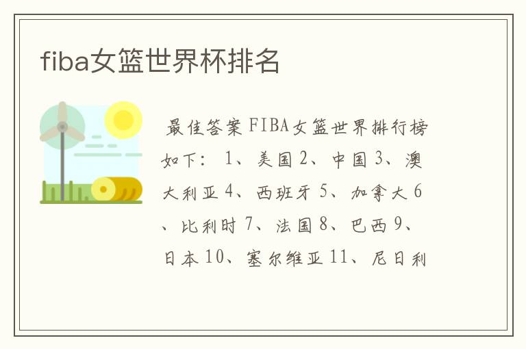 fiba女篮世界杯排名