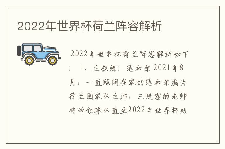 2022年世界杯荷兰阵容解析