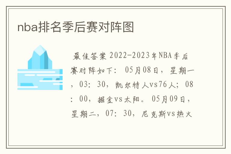 nba排名季后赛对阵图