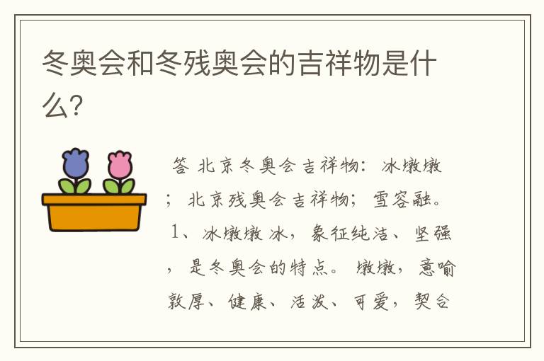 冬奥会和冬残奥会的吉祥物是什么？