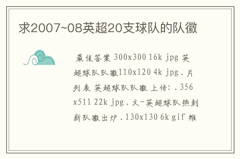 求2007~08英超20支球队的队徽