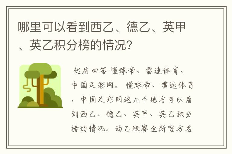 哪里可以看到西乙、德乙、英甲、英乙积分榜的情况？