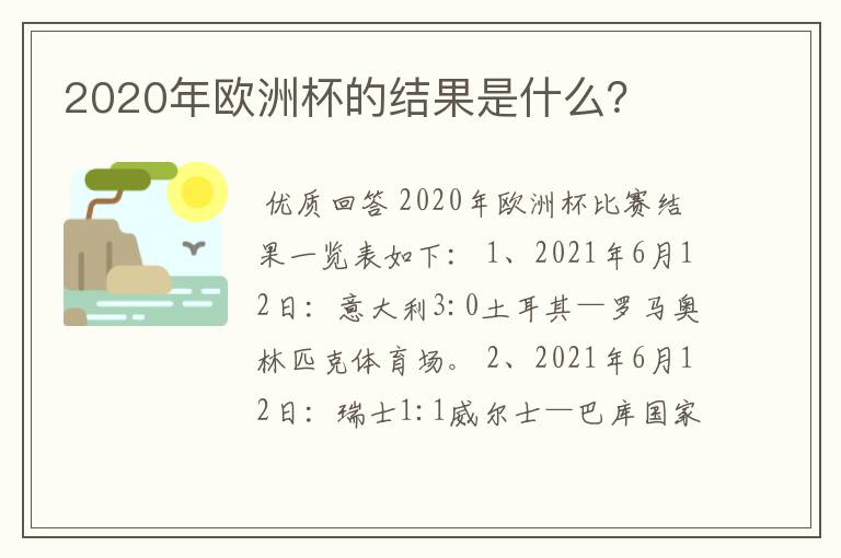 2020年欧洲杯的结果是什么？