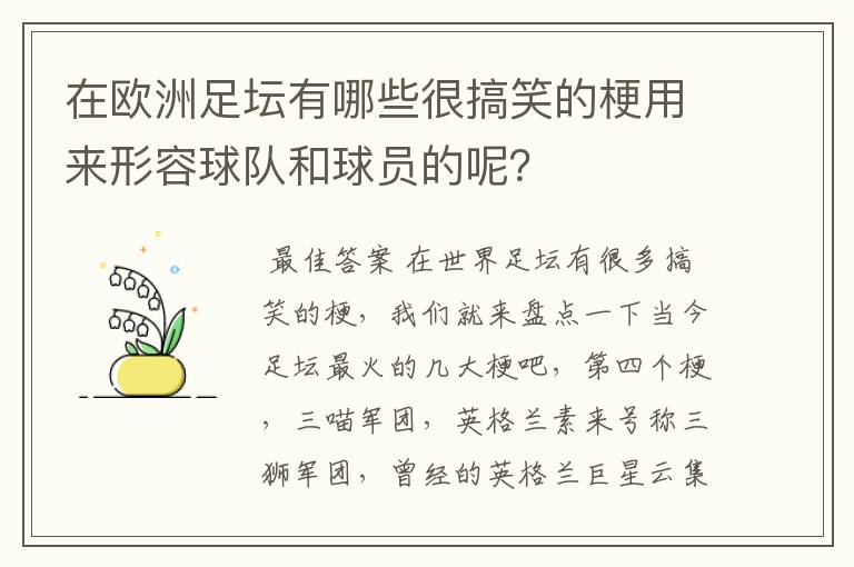 在欧洲足坛有哪些很搞笑的梗用来形容球队和球员的呢？