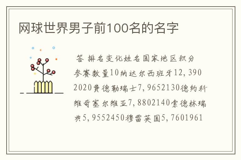 网球世界男子前100名的名字