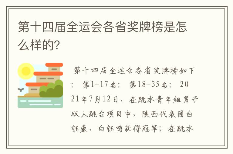 第十四届全运会各省奖牌榜是怎么样的？