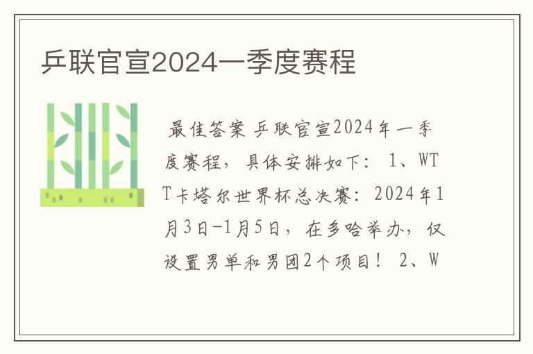 乒联官宣2024一季度赛程