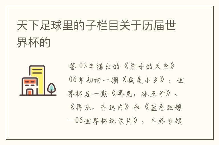 天下足球里的子栏目关于历届世界杯的