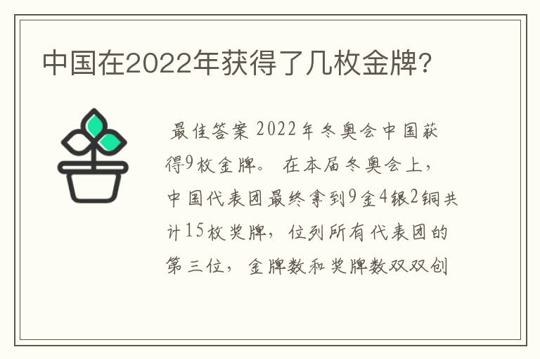 中国在2022年获得了几枚金牌?