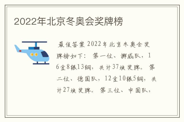 2022年北京冬奥会奖牌榜