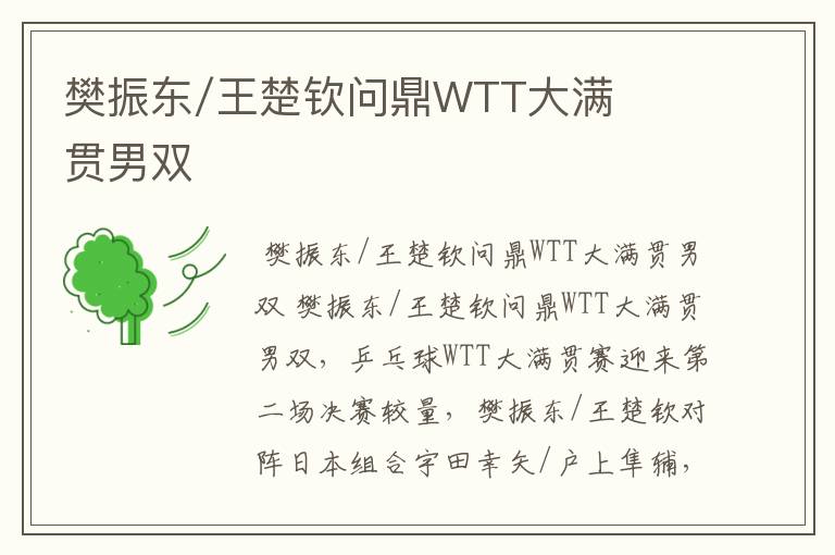 樊振东/王楚钦问鼎WTT大满贯男双