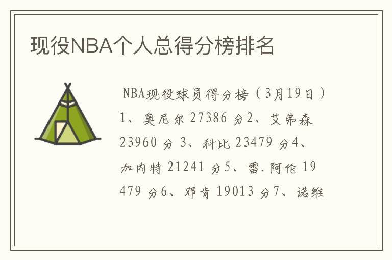 现役NBA个人总得分榜排名