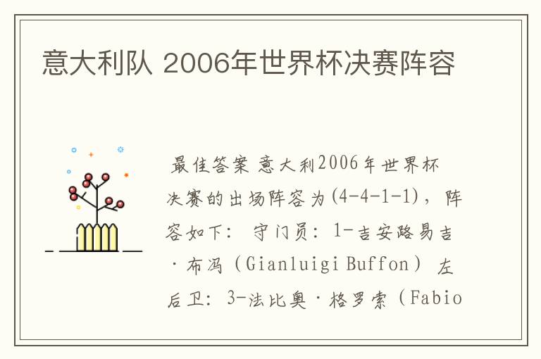 意大利队 2006年世界杯决赛阵容