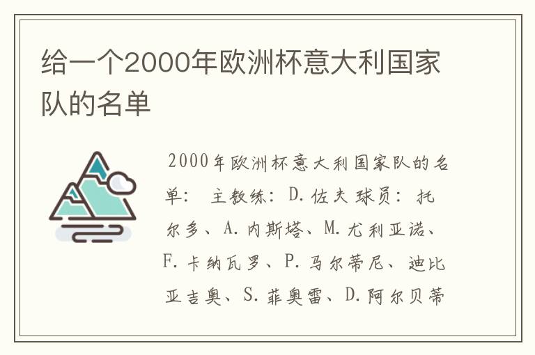 给一个2000年欧洲杯意大利国家队的名单