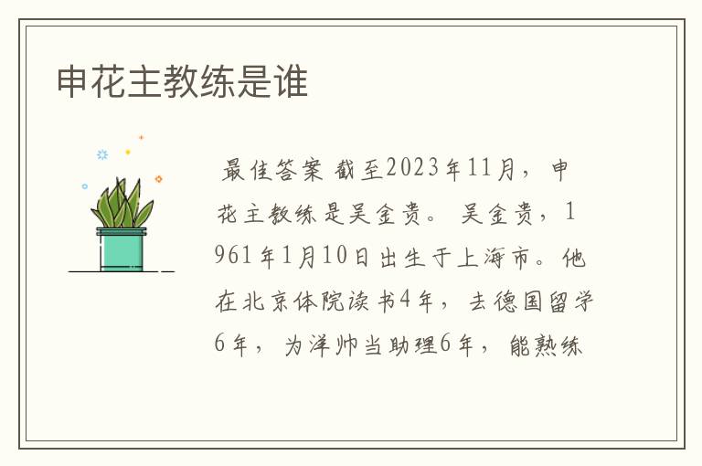 申花主教练是谁