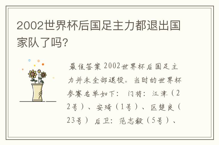 2002世界杯后国足主力都退出国家队了吗?