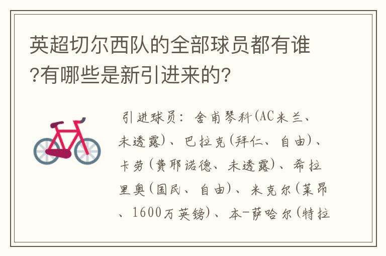 英超切尔西队的全部球员都有谁?有哪些是新引进来的?